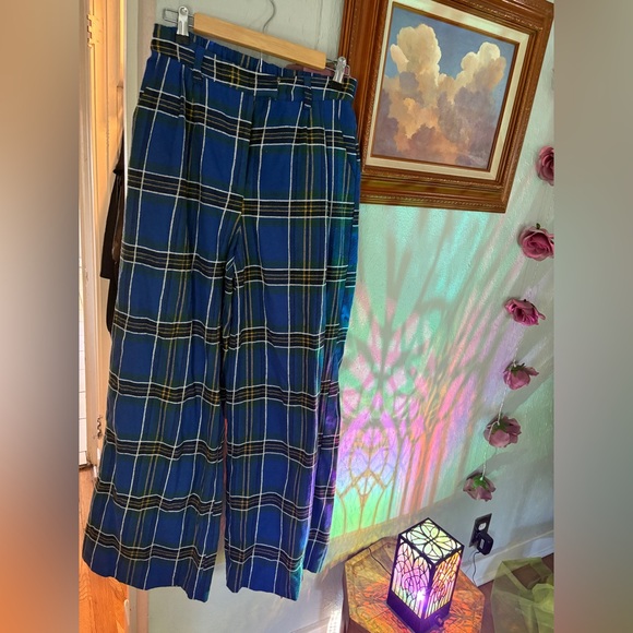 Dressed in LALA Lovers Lane Plaid Wide Leg Trousers Cobalt Blue - Picture 2 of 2